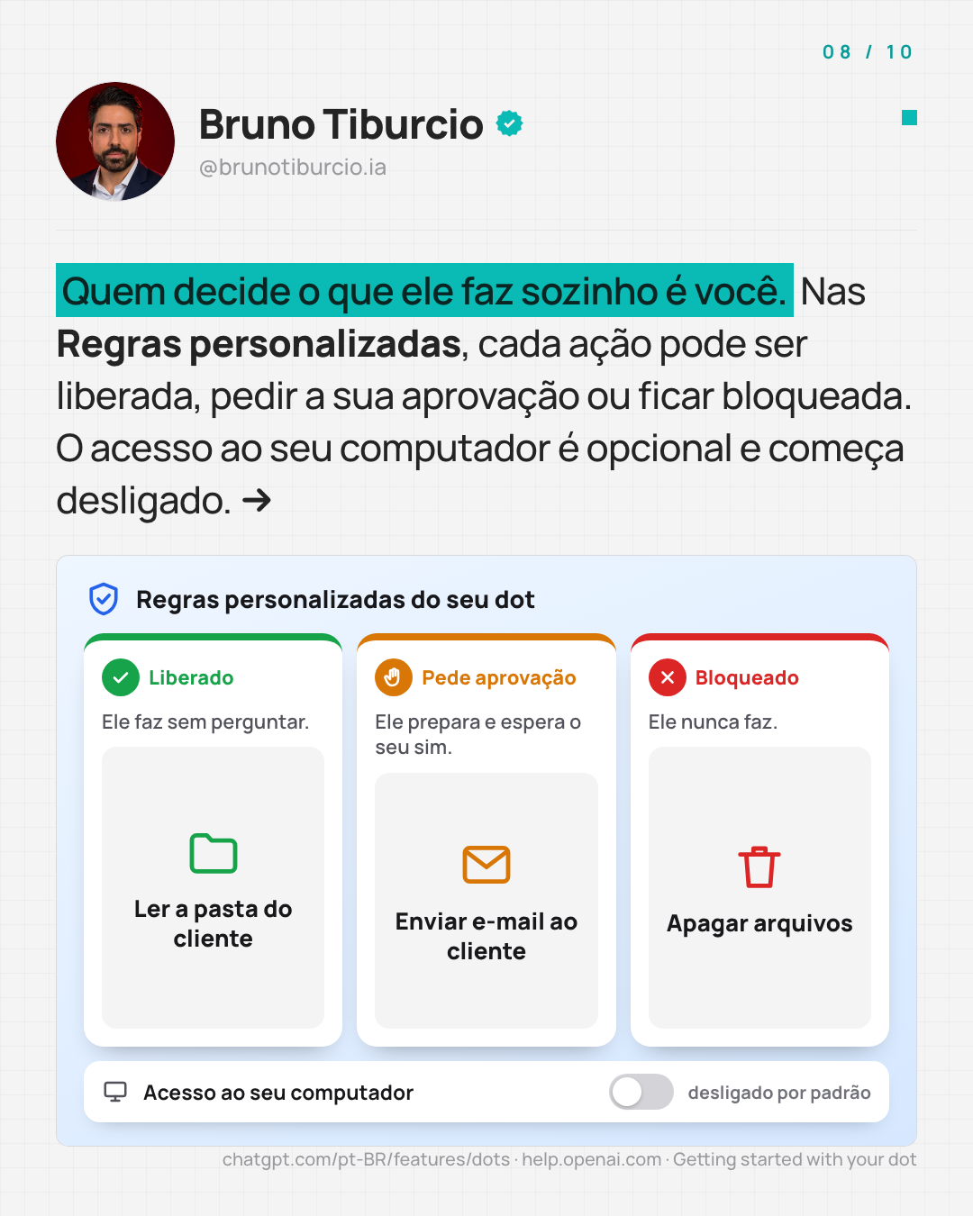 Card com as regras do dot: liberado, pede aprovação e bloqueado